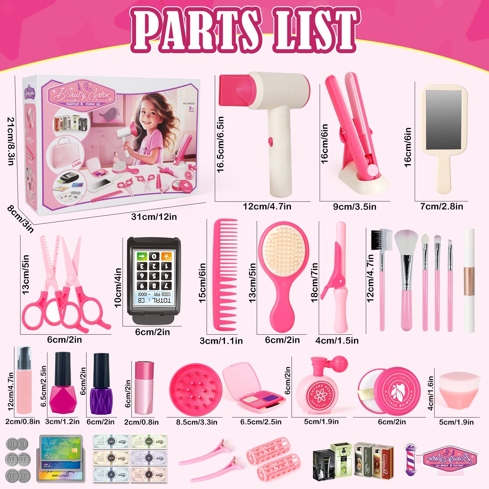 50Pcs Kids Makeup Set Girls Styling Beauty Fashion Kit Pretend Hairdressing Salon Toy Set Makeup Accessories Playset For Children