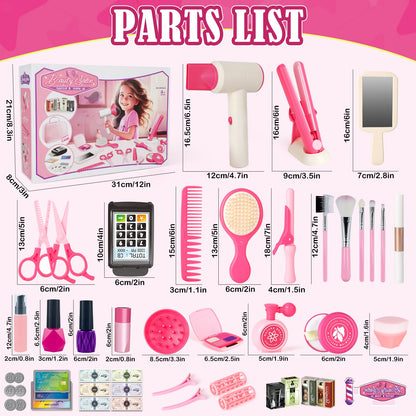 50Pcs Kids Makeup Set Girls Styling Beauty Fashion Kit Pretend Hairdressing Salon Toy Set Makeup Accessories Playset For Children