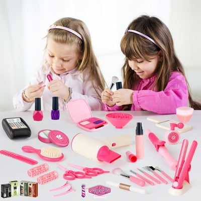 50Pcs Kids Makeup Set Girls Styling Beauty Fashion Kit Pretend Hairdressing Salon Toy Set Makeup Accessories Playset For Children