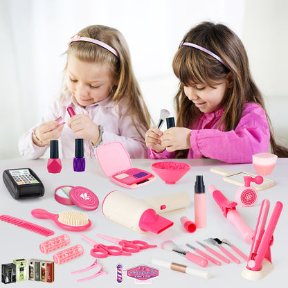 50Pcs Kids Makeup Set Girls Styling Beauty Fashion Kit Pretend Hairdressing Salon Toy Set Makeup Accessories Playset For Children