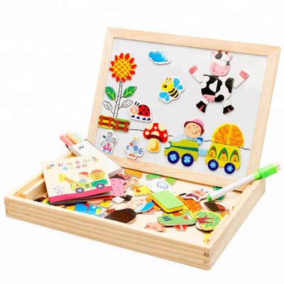Fidtoy Double-Sided Magnetic & Drawing Board Puzzle for Kids – Montessori Learning Toy for Creativity & Fine Motor Skills