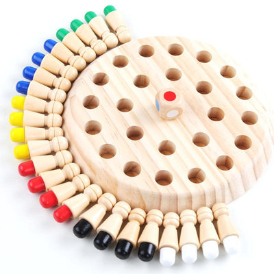 Fidtoy Wooden Memory Matching Game for Kids – Color Recognition Board Game with Dice and Wooden Pegs