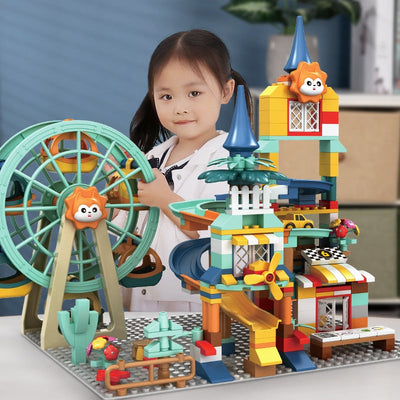 Fidtoy Building Blocks Car Run Set – Marble Run Track STEM Construction Toy for Kids