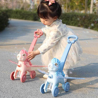 Fidtoy Hand Push Pony Bubble Machine | Colorful Outdoor Fun for Toddlers