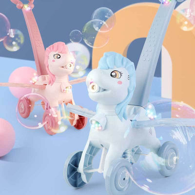 Fidtoy Hand Push Pony Bubble Machine | Colorful Outdoor Fun for Toddlers