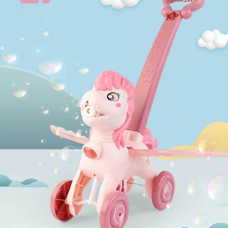 Fidtoy Hand Push Pony Bubble Machine | Colorful Outdoor Fun for Toddlers