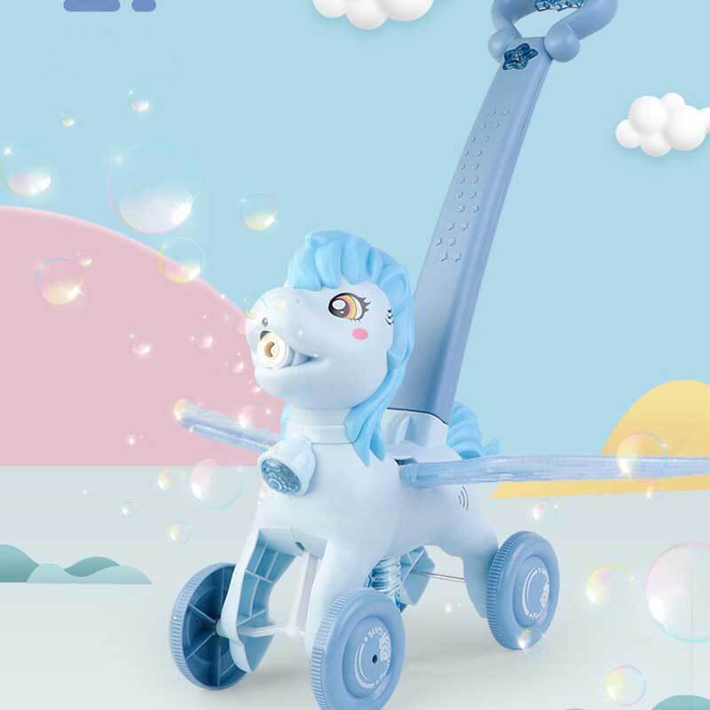 Fidtoy Hand Push Pony Bubble Machine | Colorful Outdoor Fun for Toddlers