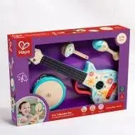 Fidtoy Ensemble d'instruments de musique en bois Kit ukulélé et tambourin pour enfants