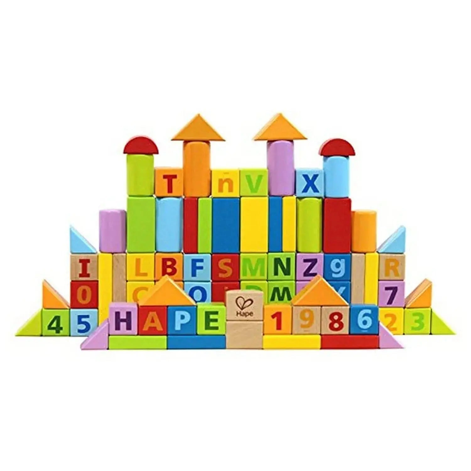 Fidtoy Lot de 80 blocs de construction en bois, jouet STEM avec lettres et chiffres