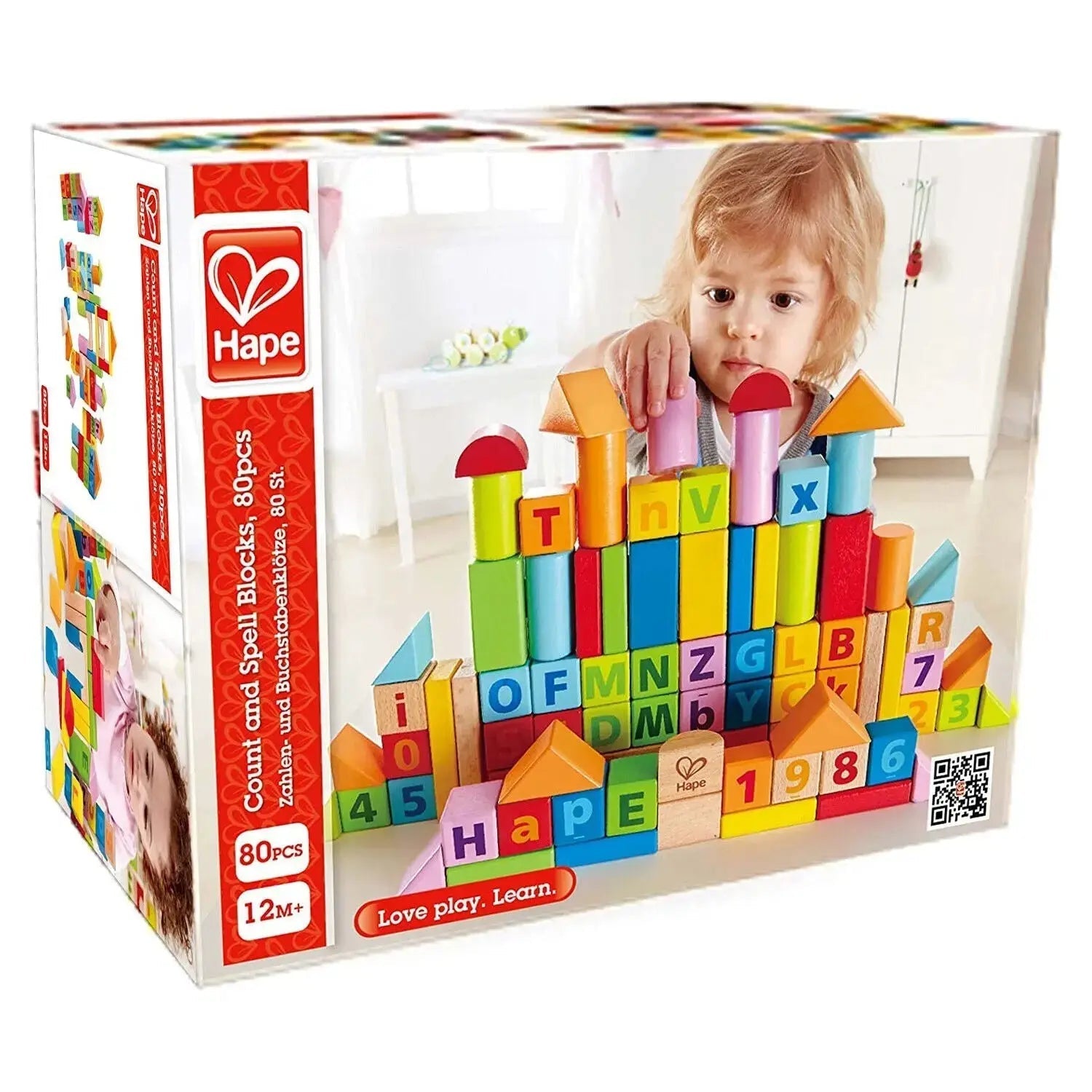 Fidtoy Lot de 80 blocs de construction en bois, jouet STEM avec lettres et chiffres