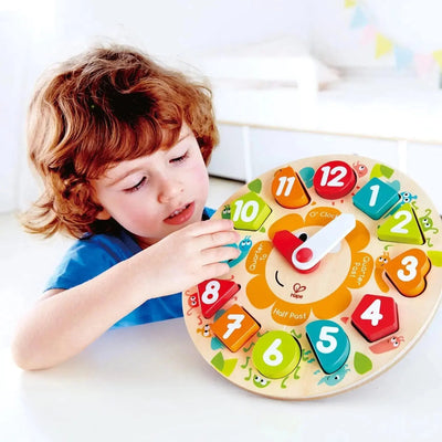 Juguete de reloj de madera Fidtoy, rompecabezas para que los niños aprendan la hora