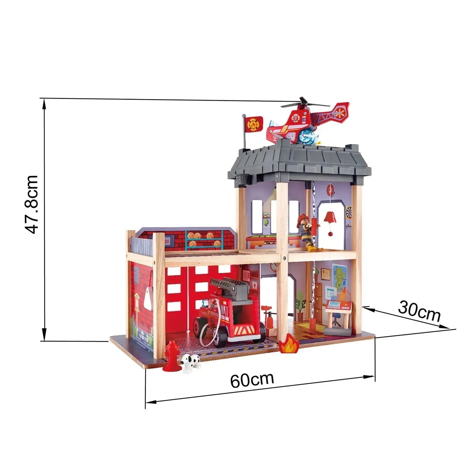 Fidtoy Wooden Fire Station Toy Kids Rescue Playset with Lights Sound