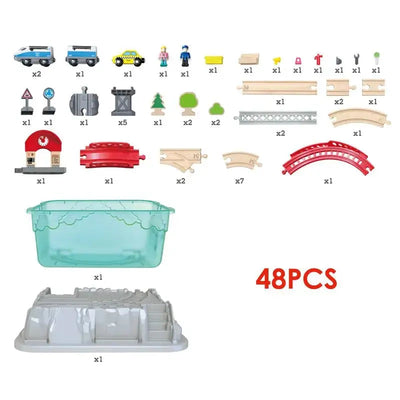 Fidtoy Wooden City Train Set with Storage Bucket Railway Toy