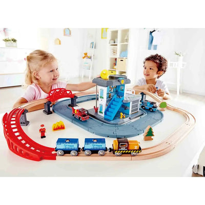 Fidtoy Emergency Services Train Set Wooden Railway Rescue Toy for Kids