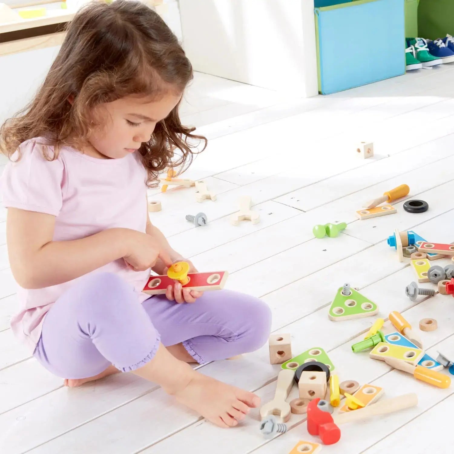 Fidtoy Wooden Tool Box Toy Set Kids Pretend Play Construction Kit