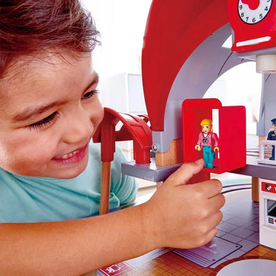 Fidtoy Wooden Railway Station Playset with Train Tracks Toy