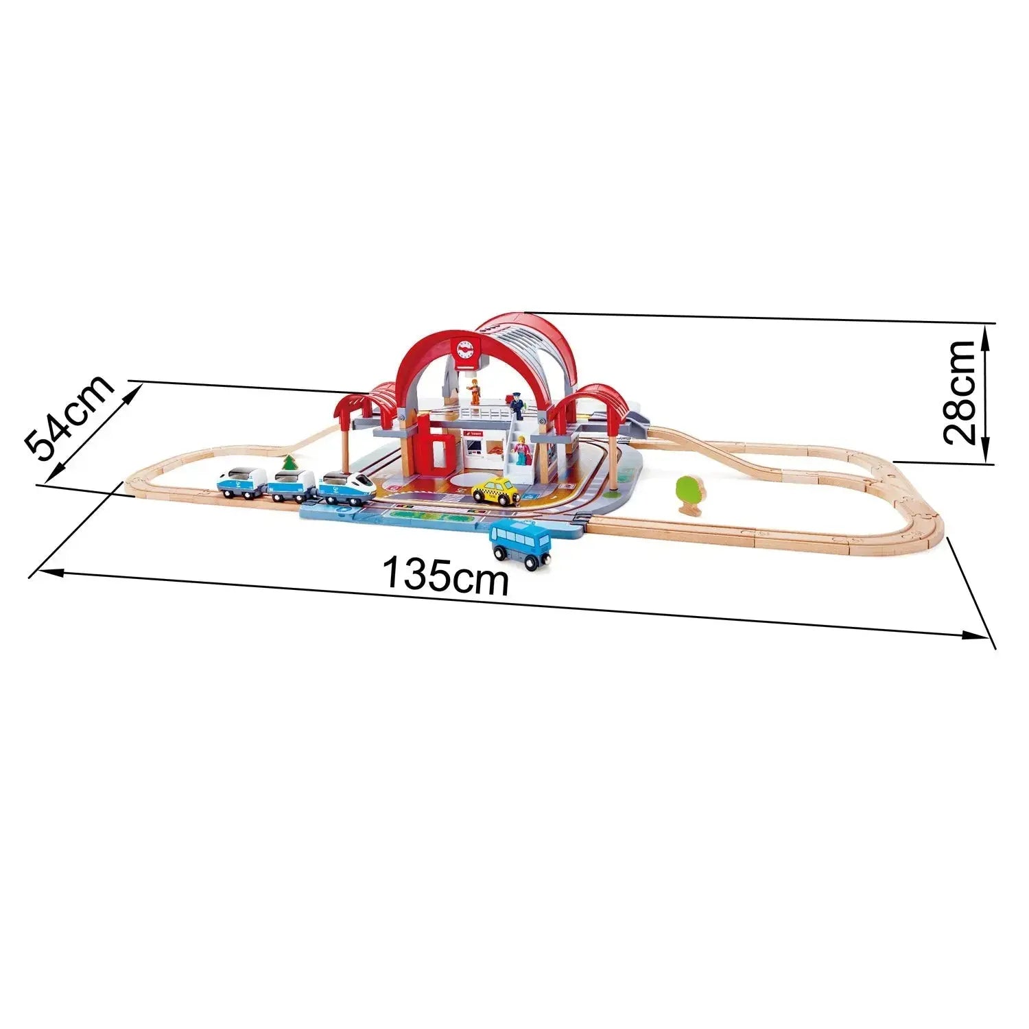 Fidtoy Wooden Railway Station Playset with Train Tracks Toy