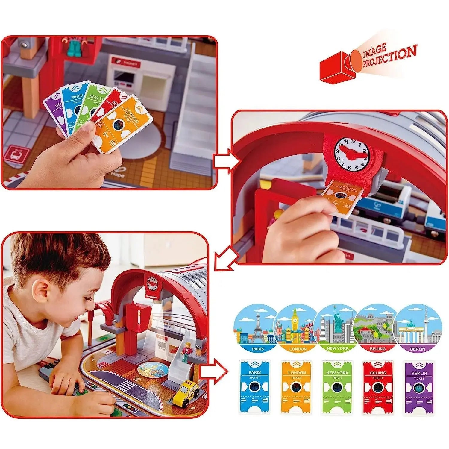 Fidtoy Wooden Railway Station Playset with Train Tracks Toy