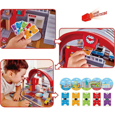 Fidtoy Wooden Railway Station Playset with Train Tracks Toy
