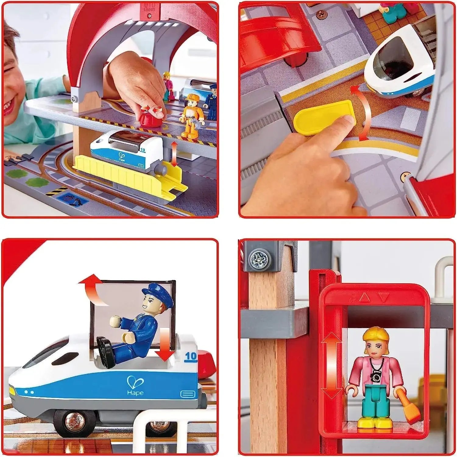 Fidtoy Wooden Railway Station Playset with Train Tracks Toy