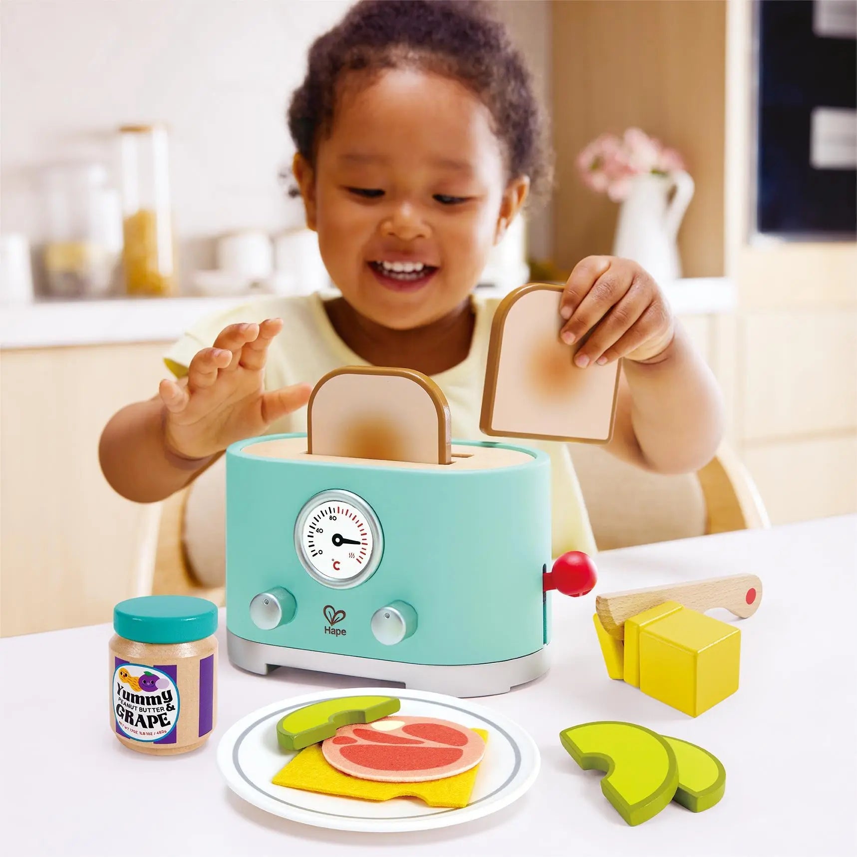 Fidtoy Ensemble de jouets grille-pain en bois pour enfants, jeu d'imitation cuisine et aliments