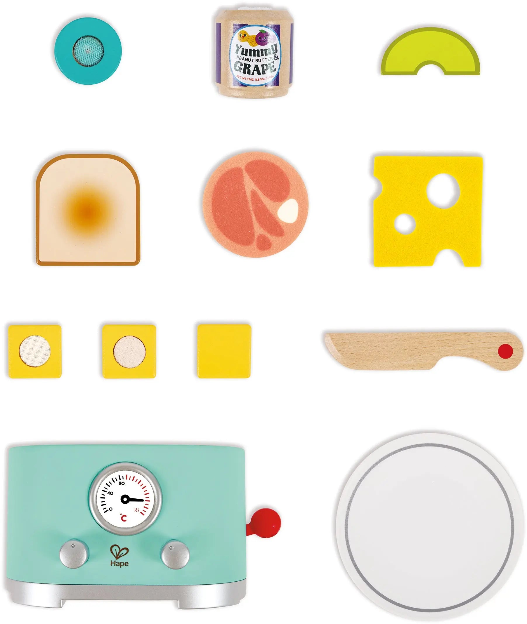 Fidtoy Ensemble de jouets grille-pain en bois pour enfants, jeu d'imitation cuisine et aliments