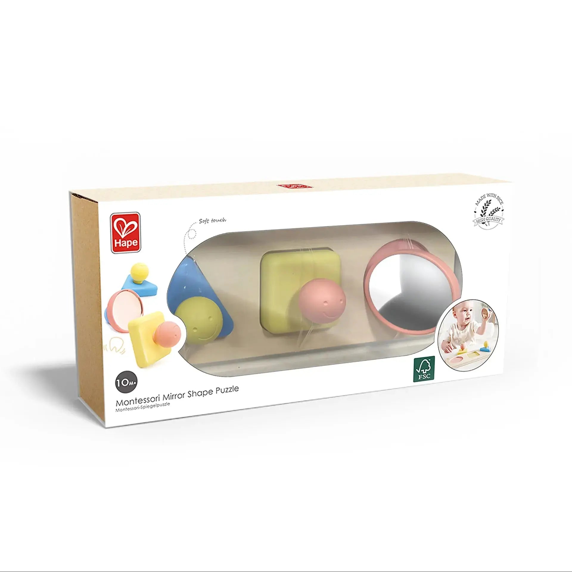 Hape Montessori Mirror Shape Puzzle | Educational Sensory Toy With Color Effects For Babies Ages 10+ Months