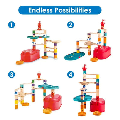 Fidtoy Wooden Marble Run Bucket Building Set STEM Toy