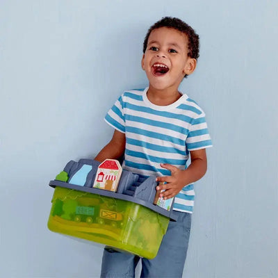 Fidtoy – Circuit de Train en Bois – Kit de Construction en Seau 50 Pièces