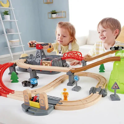 Fidtoy – Circuit de Train en Bois – Kit de Construction en Seau 50 Pièces