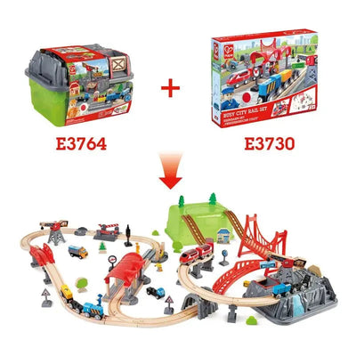 Fidtoy – Circuit de Train en Bois – Kit de Construction en Seau 50 Pièces