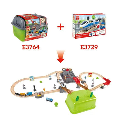 Fidtoy – Circuit de Train en Bois – Kit de Construction en Seau 50 Pièces