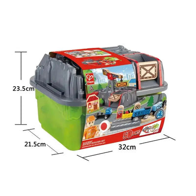 Fidtoy – Circuit de Train en Bois – Kit de Construction en Seau 50 Pièces