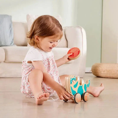 Fidtoy Pull Along Kitten Rattle Toy Wooden Walking Toy for Toddlers