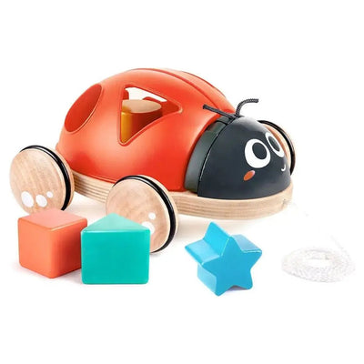 Fidtoy Wooden Ladybug Pull Along Shape Sorting Toy for Toddlers
