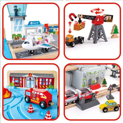 Fidtoy Coffret de Train en Bois - 80 Pièces - Jouet de Construction Ferroviaire pour Enfants