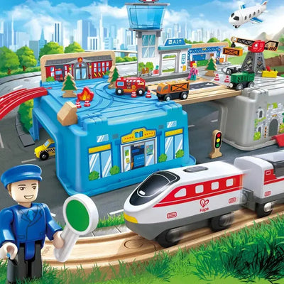 Fidtoy Coffret de Train en Bois - 80 Pièces - Jouet de Construction Ferroviaire pour Enfants