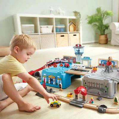 Fidtoy Coffret de Train en Bois - 80 Pièces - Jouet de Construction Ferroviaire pour Enfants
