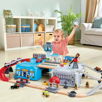 Fidtoy Coffret de Train en Bois - 80 Pièces - Jouet de Construction Ferroviaire pour Enfants