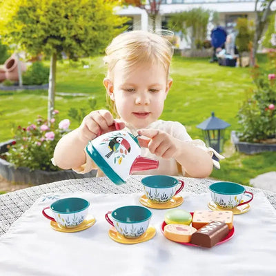 Fidtoy Juego de té de juguete para juegos de imitación con tetera, tazas y galletas