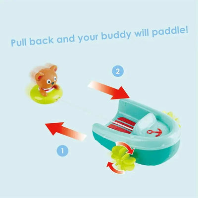 Fidtoy Teddy Bear Pull-Back Bath Boat Toy for Toddlers Water Play