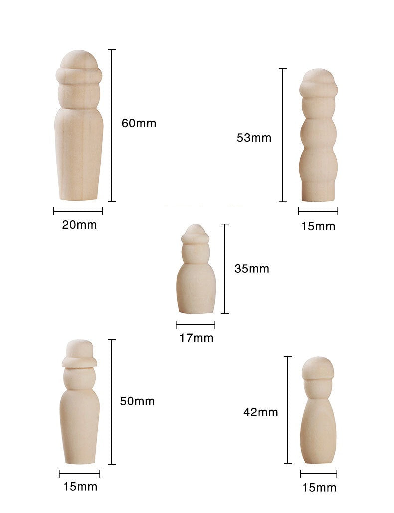 Set of 20 Wooden Assorted Peg Leg Hat Dolls Loose Parts