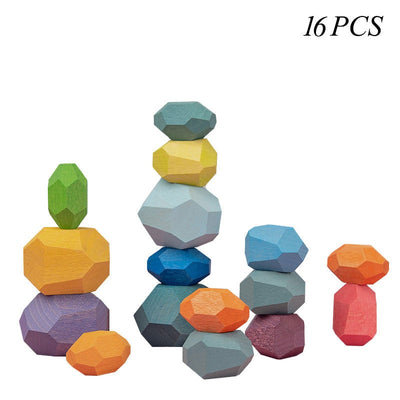 Jouet de construction en bois Montessori en forme de galets colorés (Coordination et Concentration)