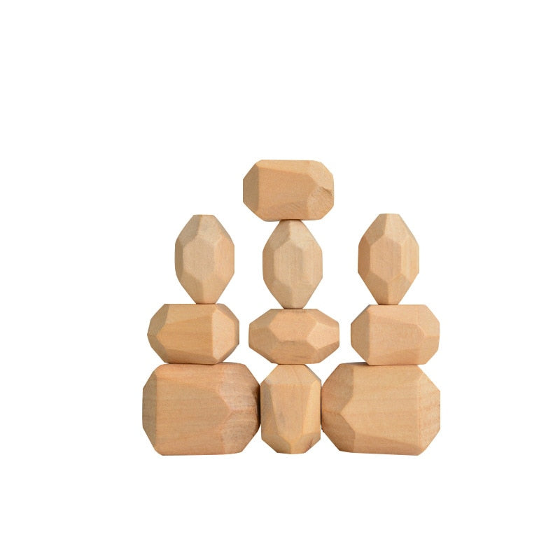 Jouet de construction en bois Montessori en forme de galets colorés (Coordination et Concentration)
