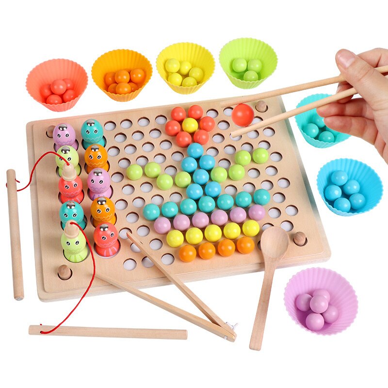 Montessori Wooden Clip Beads Toy – Fine Motor Skills & Hand-Eye Coordination Training Set for Toddlers 3-6 Years