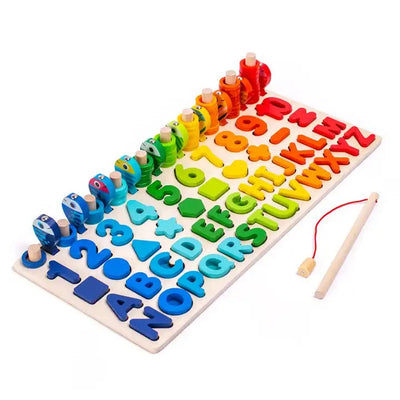 Fidtoy Montessori Wooden Numbers & Letters Learning Board – Magnetic Fishing & Shape Sorting Toy