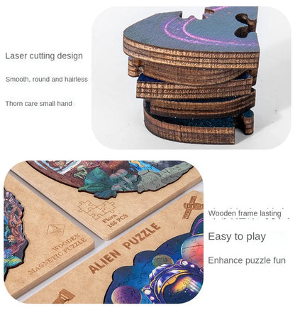 Wooden Magnetic Puzzle For Adult Unique Animal Shape Cut Wood Puzzle