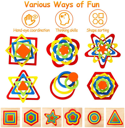 Fidtoy Wooden Jigsaw Puzzle for Toddlers – Montessori Educational Shape Learning Toy for Kids Ages 1-6