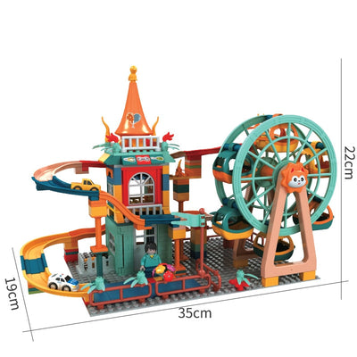 Fidtoy Building Blocks Car Run Set – Marble Run Track STEM Construction Toy for Kids