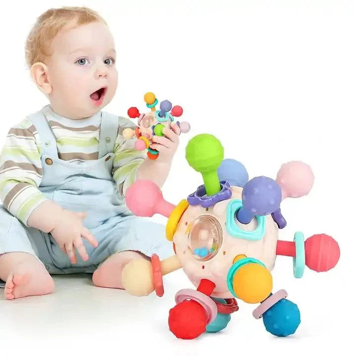 Fidtoy Baby Sensory Teething Rattle Toy – Silicone Montessori Sensory Toy for Infants 0–12 Months
